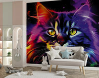Neon Cat Portrait Wall Mural
