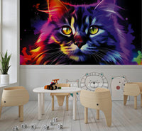 Neon Cat Portrait Wall Mural