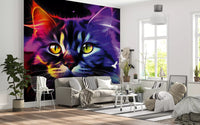 Neon Cat Portrait Wall Mural