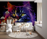 Neon Cat Portrait Wall Mural