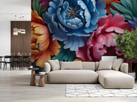 Vibrant Peony Botanical Composition Wall Mural