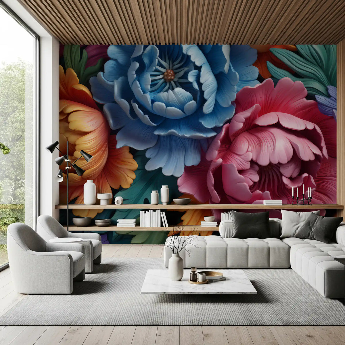 Vibrant Peony Botanical Composition Wall Mural
