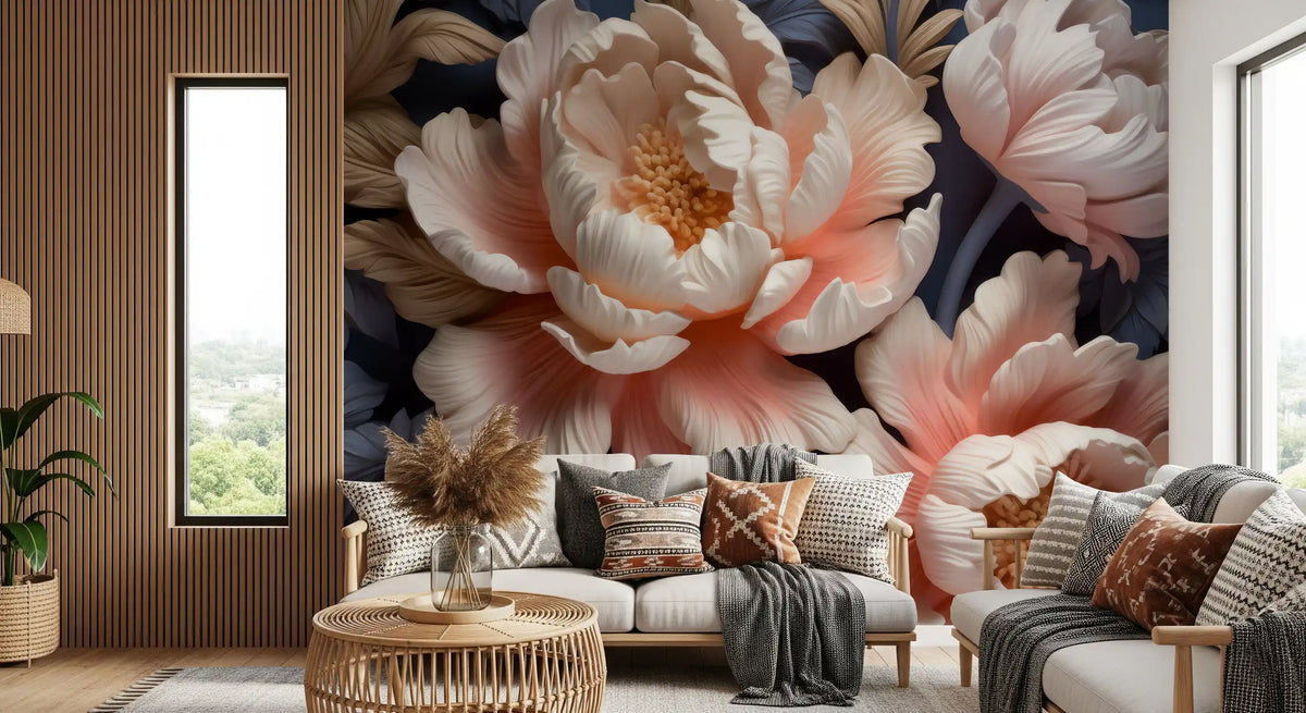 Soft Blush Peony Petals in Bloom Wall Mural