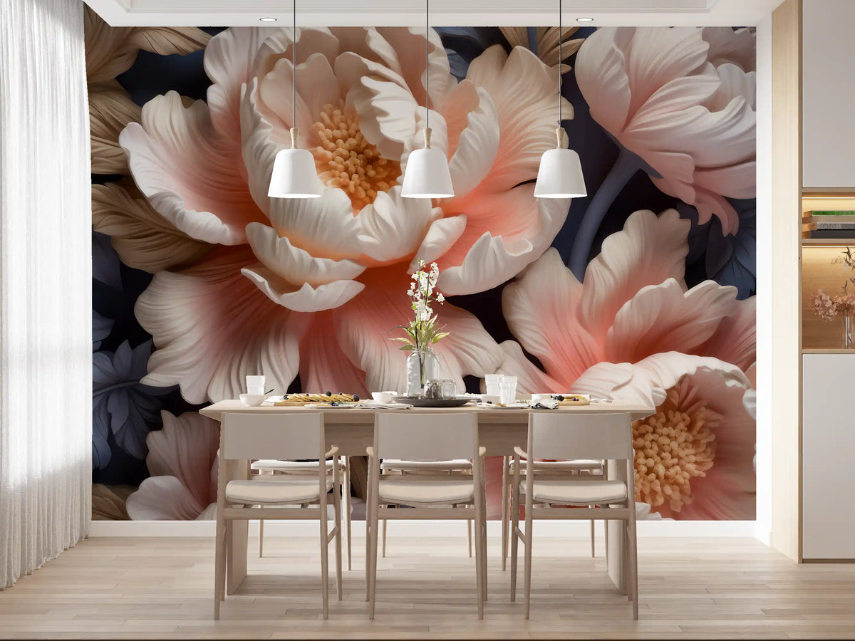 Soft Blush Peony Petals in Bloom Wall Mural
