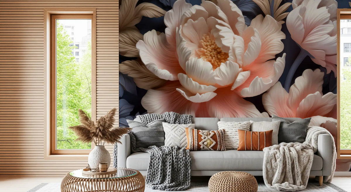 Soft Blush Peony Petals in Bloom Wall Mural