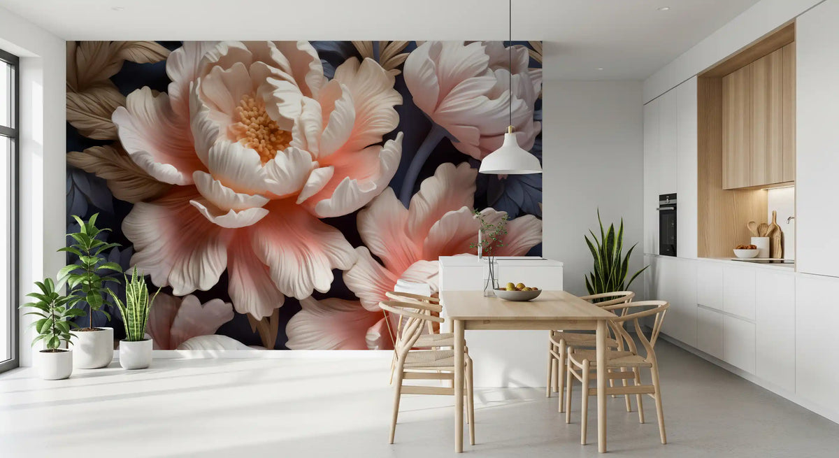 Soft Blush Peony Petals in Bloom Wall Mural