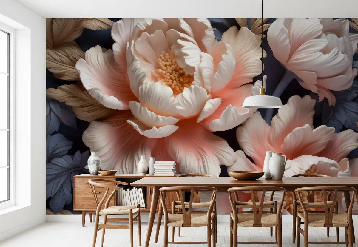 Soft Blush Peony Petals in Bloom Wall Mural