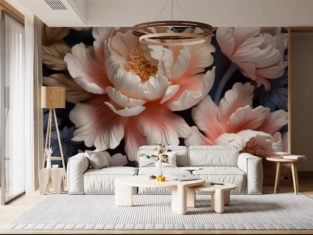 Soft Blush Peony Petals in Bloom Wall Mural