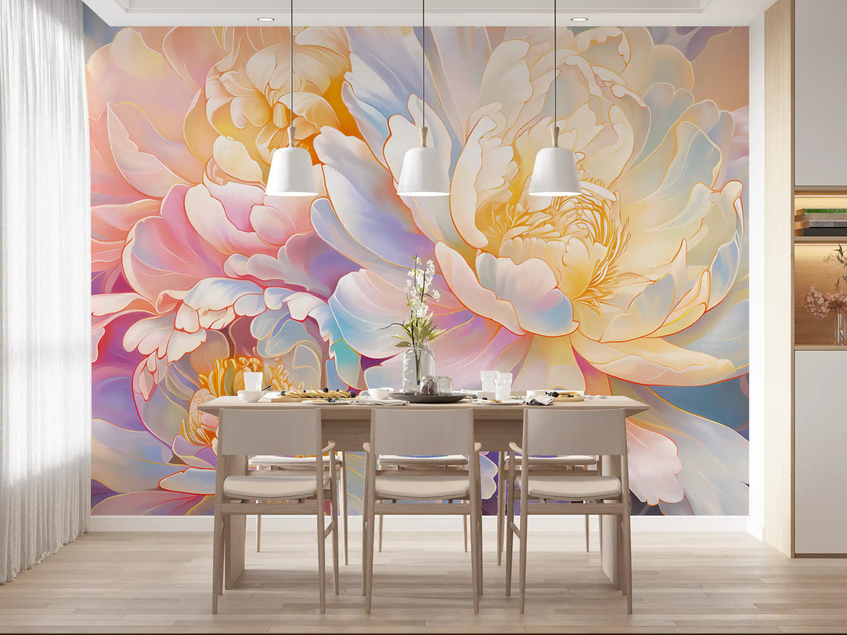 Ethereal Pastel Peony Bloom Wall Mural