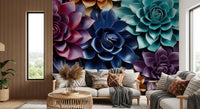 Sculptural Floral Layers in Jewel Tones Wall Mural