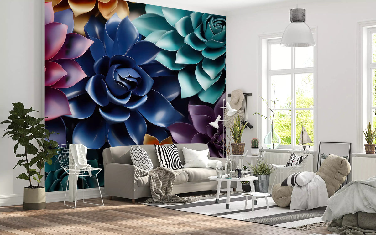 Sculptural Floral Layers in Jewel Tones Wall Mural