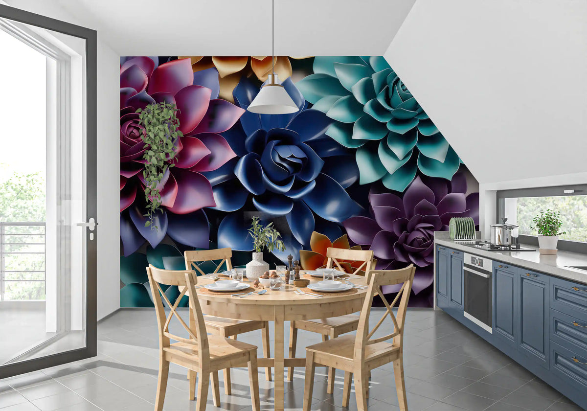 Sculptural Floral Layers in Jewel Tones Wall Mural