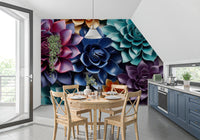 Sculptural Floral Layers in Jewel Tones Wall Mural