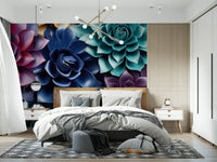 Sculptural Floral Layers in Jewel Tones Wall Mural