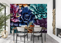 Sculptural Floral Layers in Jewel Tones Wall Mural