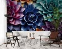 Sculptural Floral Layers in Jewel Tones Wall Mural