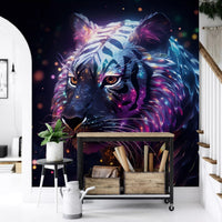 Neon Galactic Tiger Portrait Wall Mural