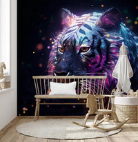 Neon Galactic Tiger Portrait Wall Mural