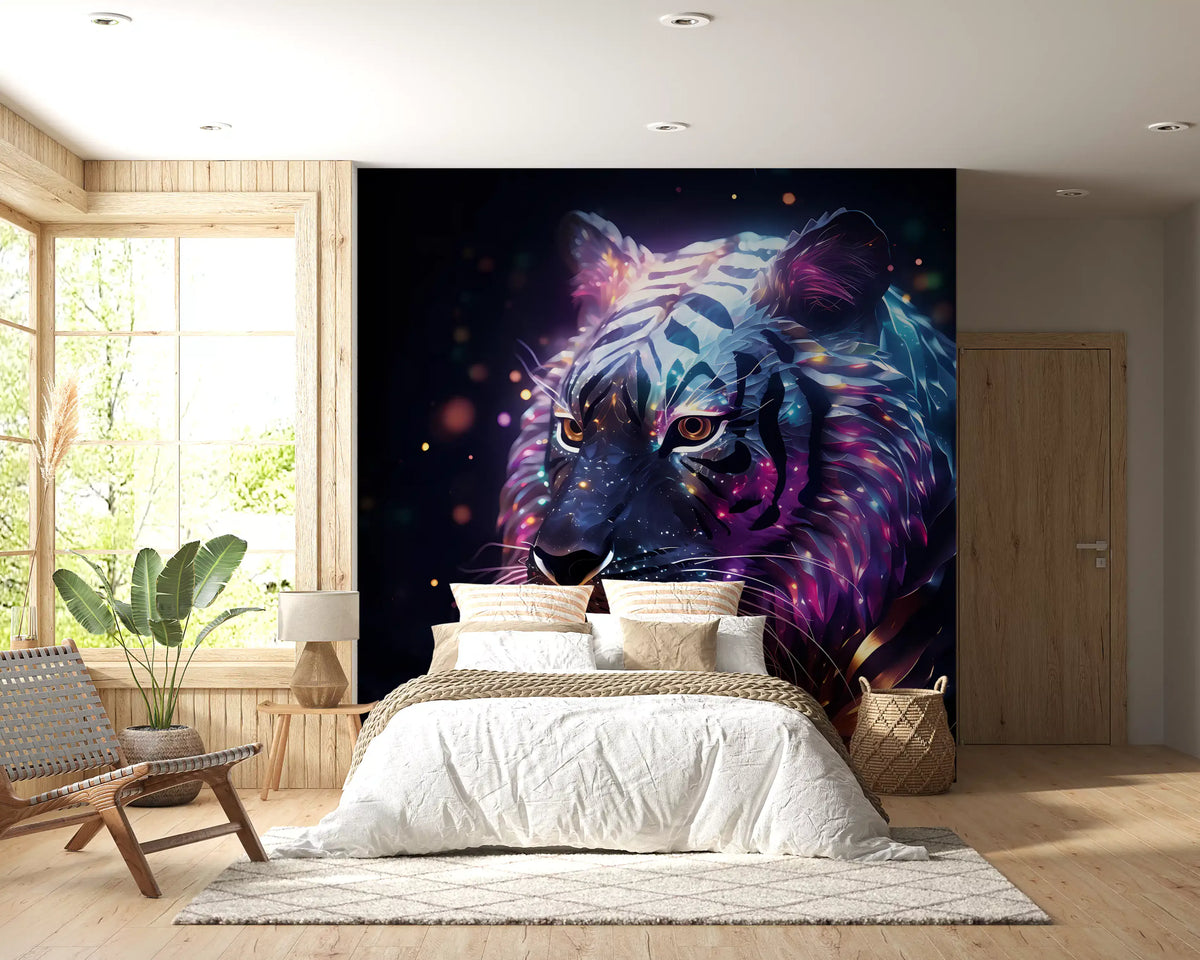 Neon Galactic Tiger Portrait Wall Mural