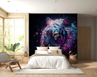 Neon Galactic Tiger Portrait Wall Mural