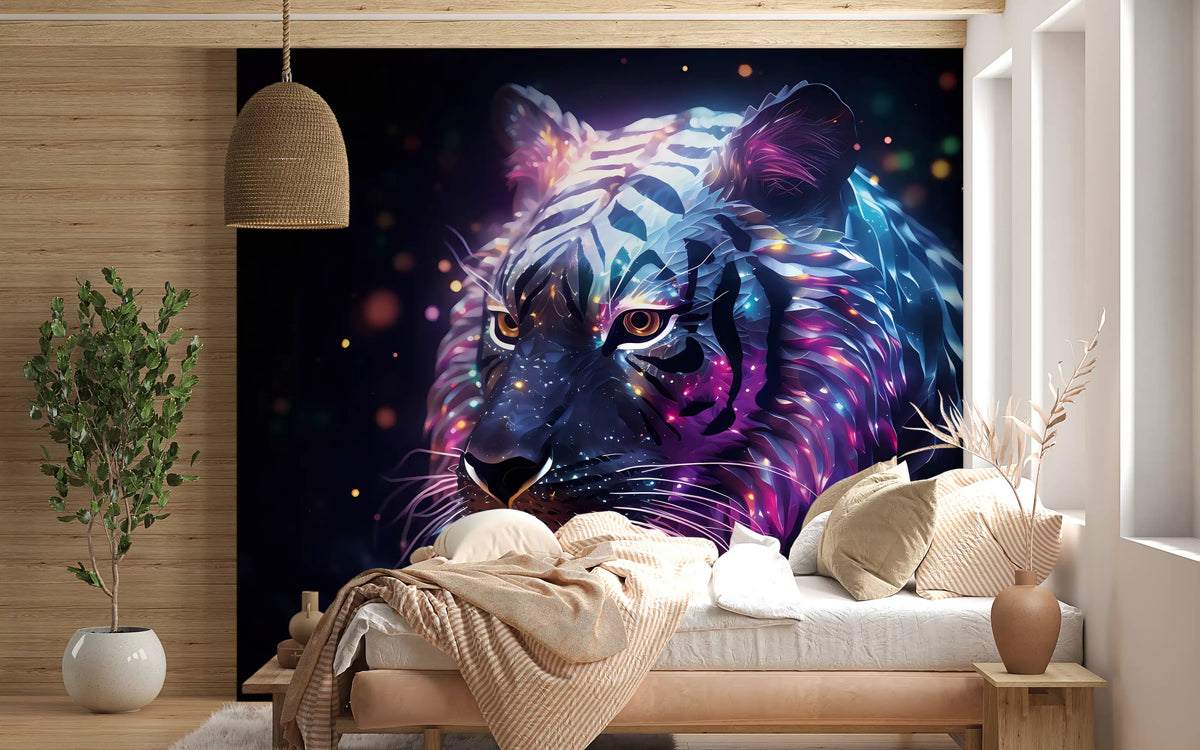 Neon Galactic Tiger Portrait Wall Mural