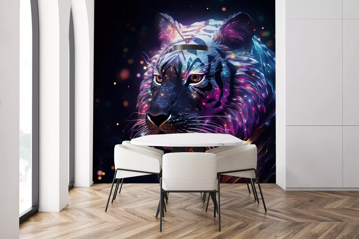 Neon Galactic Tiger Portrait Wall Mural