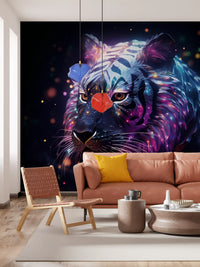 Neon Galactic Tiger Portrait Wall Mural