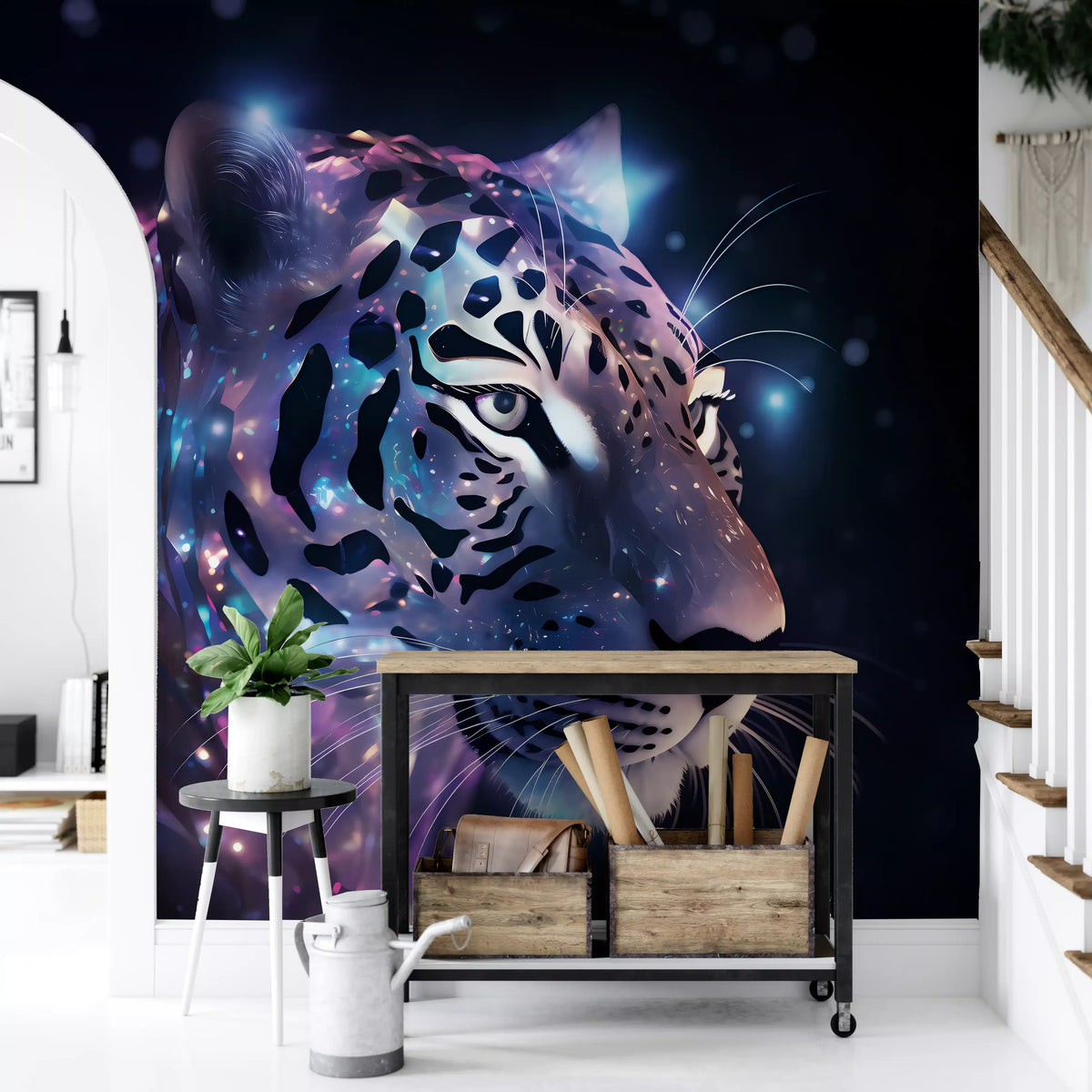 Neon Leopard Cosmic Encounter Wall Mural