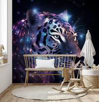 Neon Leopard Cosmic Encounter Wall Mural