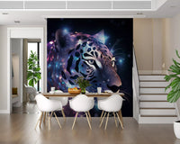 Neon Leopard Cosmic Encounter Wall Mural