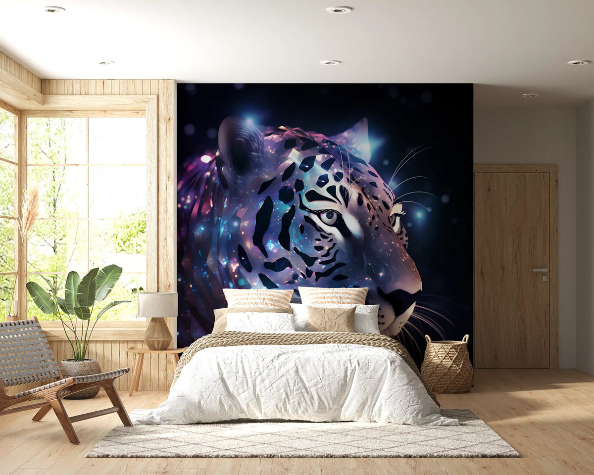 Neon Leopard Cosmic Encounter Wall Mural