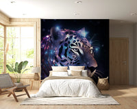 Neon Leopard Cosmic Encounter Wall Mural