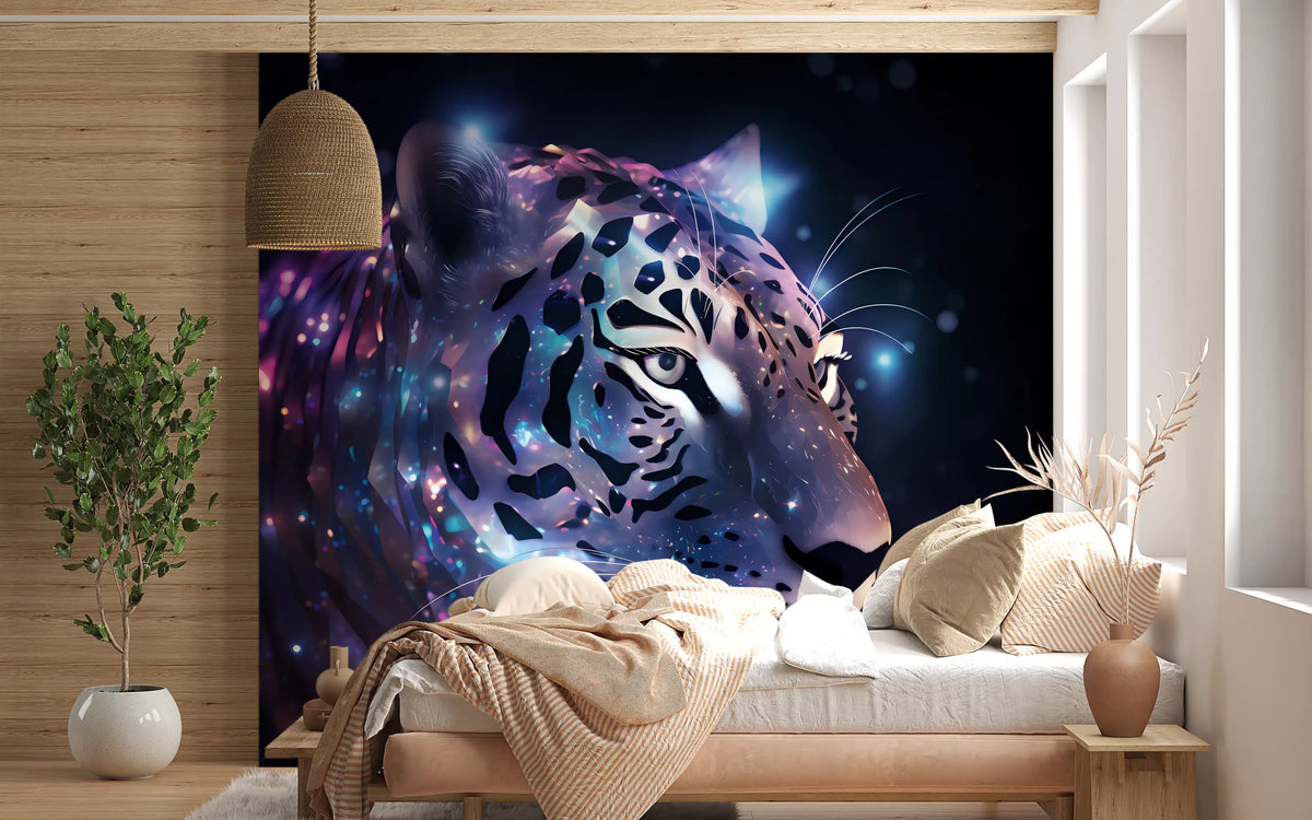 Neon Leopard Cosmic Encounter Wall Mural