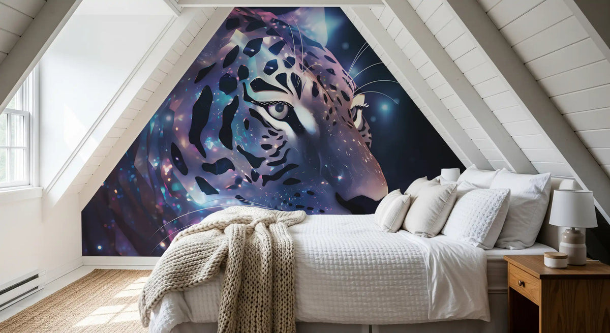 Neon Leopard Cosmic Encounter Wall Mural