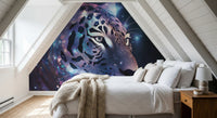 Neon Leopard Cosmic Encounter Wall Mural