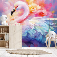 Ethereal Flamingo Amidst Pastel Florals Wall Mural