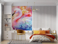 Ethereal Flamingo Amidst Pastel Florals Wall Mural