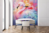 Ethereal Flamingo Amidst Pastel Florals Wall Mural