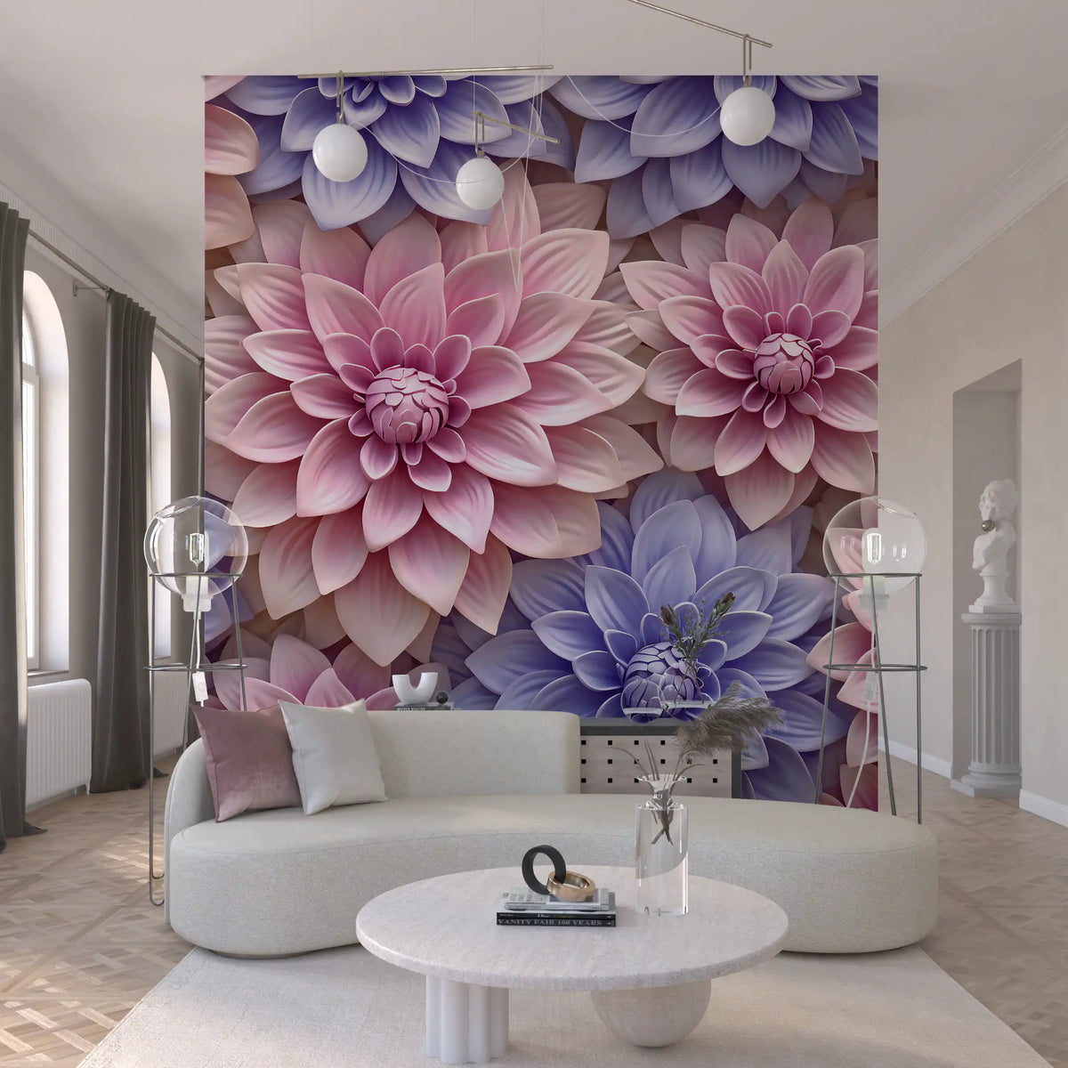 Abstract Petal Layers in Blush and Violet Wall Mural