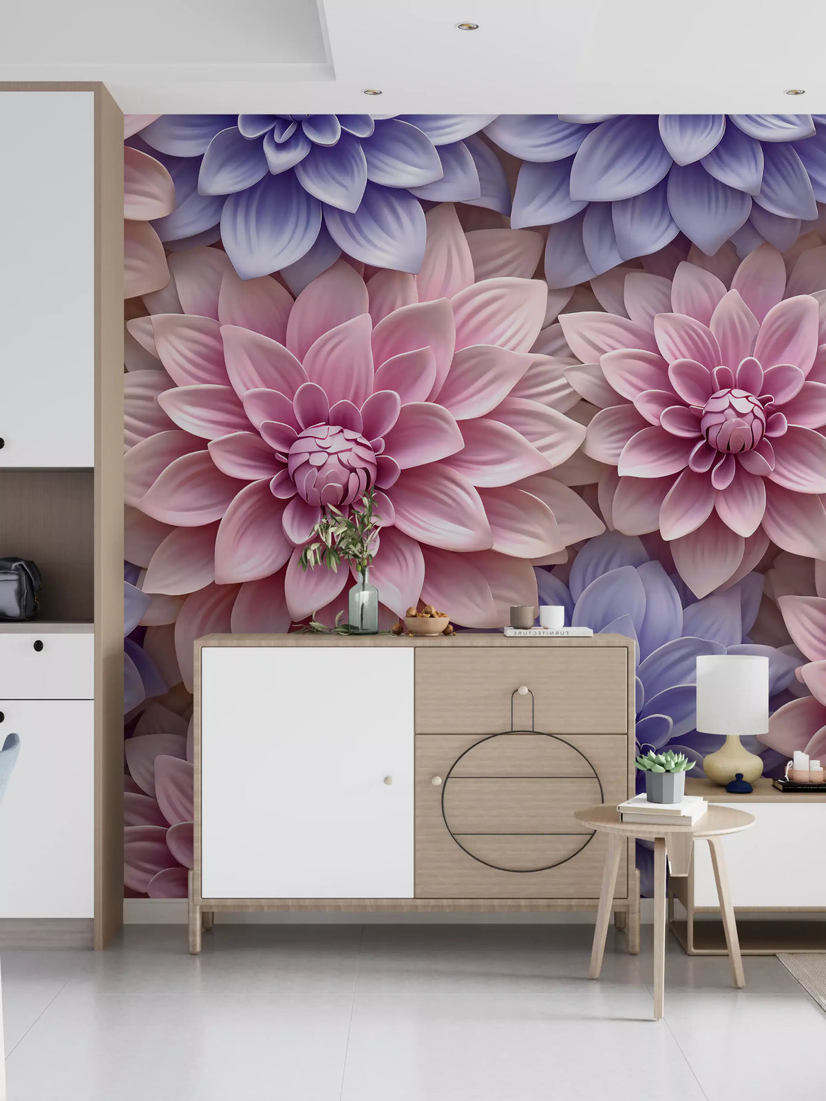 Abstract Petal Layers in Blush and Violet Wall Mural