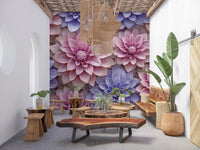 Abstract Petal Layers in Blush and Violet Wall Mural