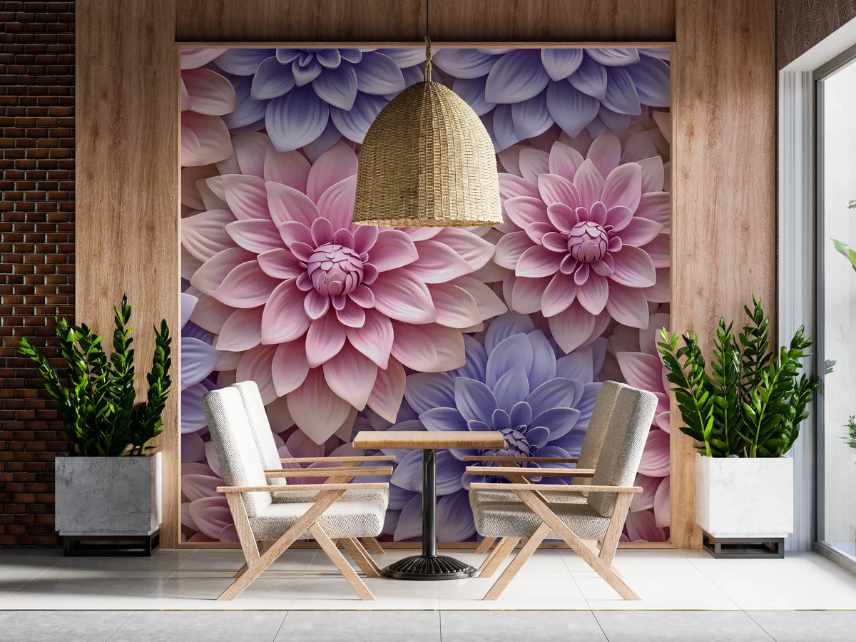 Abstract Petal Layers in Blush and Violet Wall Mural