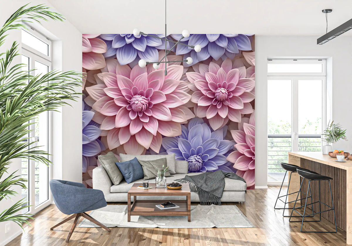 Abstract Petal Layers in Blush and Violet Wall Mural