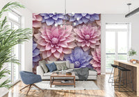 Abstract Petal Layers in Blush and Violet Wall Mural