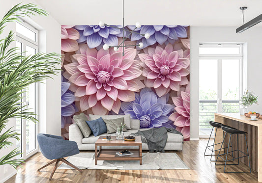 Abstract Petal Layers in Blush and Violet Wall Mural