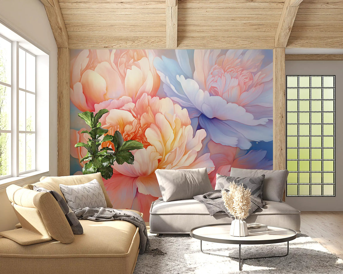 Dreamy Peony Floral Illustration Wall Mural