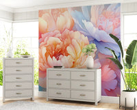 Dreamy Peony Floral Illustration Wall Mural