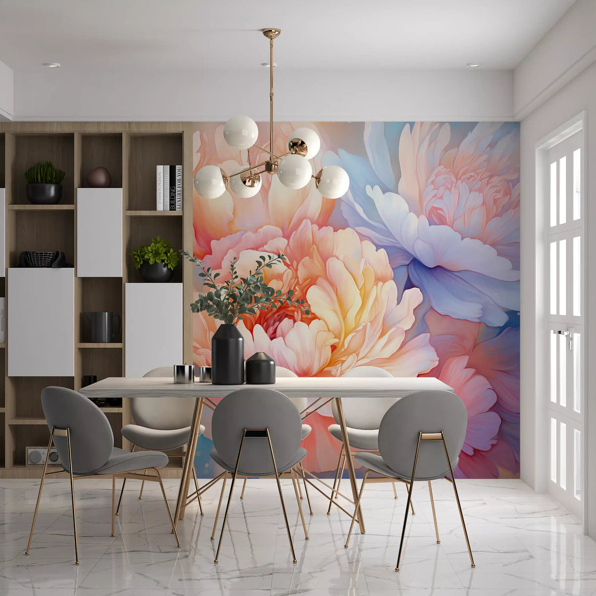 Dreamy Peony Floral Illustration Wall Mural