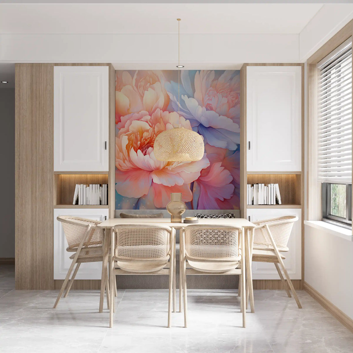 Dreamy Peony Floral Illustration Wall Mural