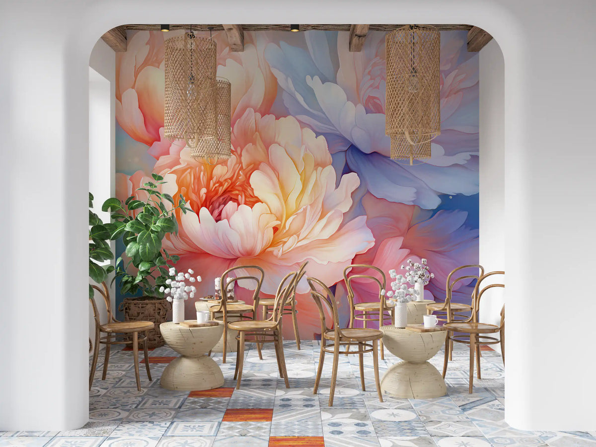 Dreamy Peony Floral Illustration Wall Mural